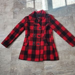 Me Jane Red and Black Checkered PeaCoat Size 16